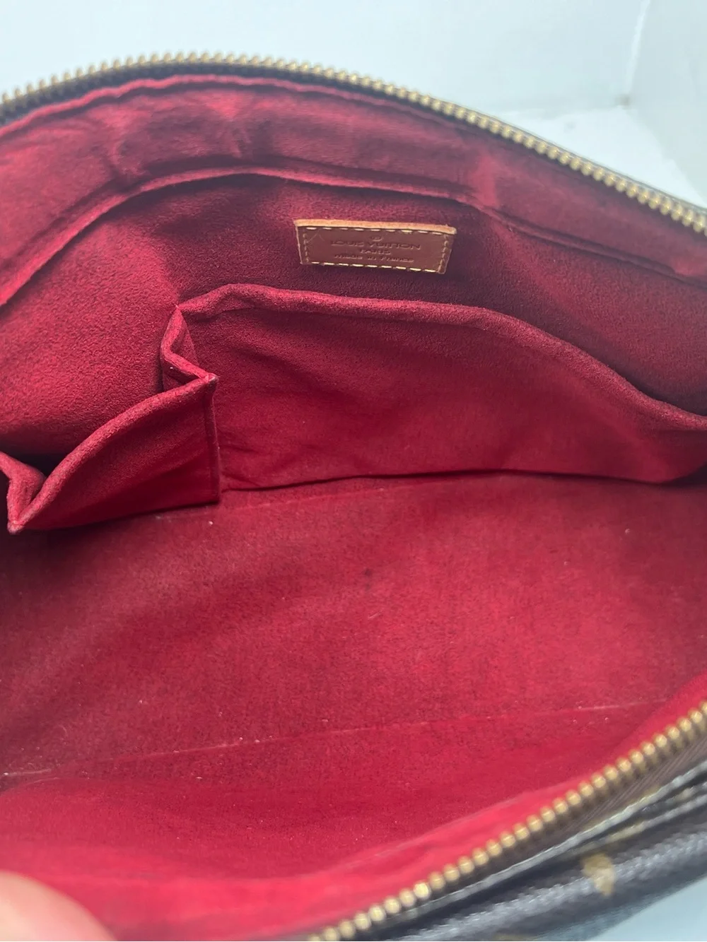 Louis Vuitton Monogram Hudson GM Shoulder Bag Brown Canvas Red Interior Auth